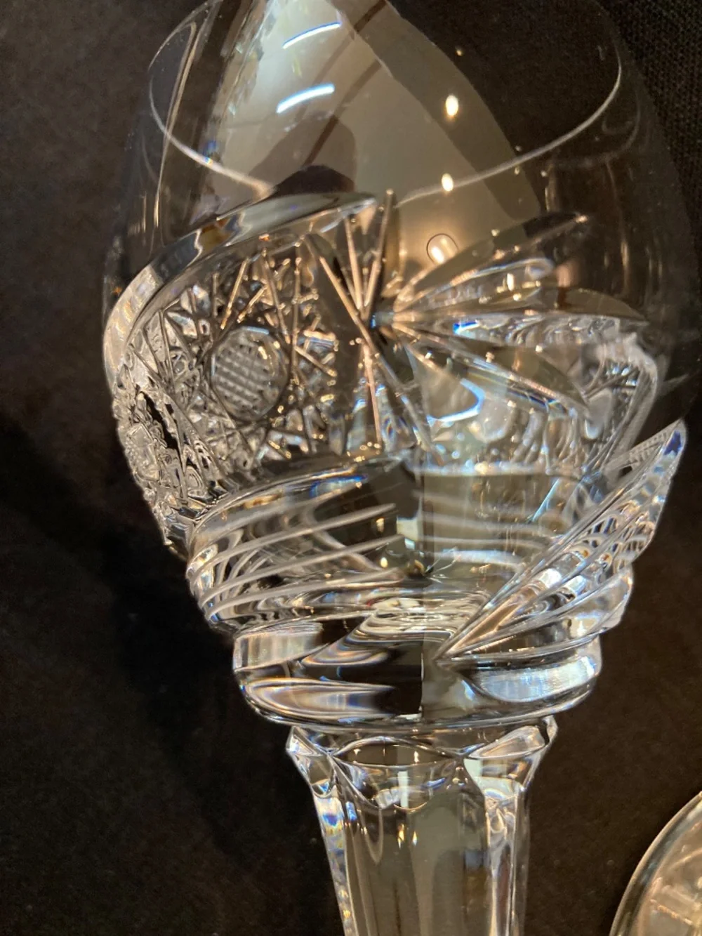 Bohemian/Czech  Set of 6 cut-crystal stem wine/port glass